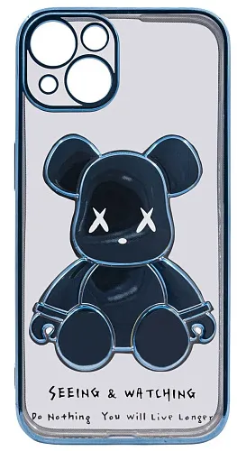 Чехол для iPhone 14 прозрачный с 3D мишкой Голубой 250_100_534235