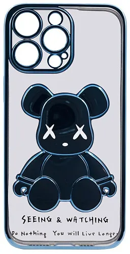 Чехол для iPhone 13 Pro Max прозрачный с 3D мишкой Голубой 250_100_533423