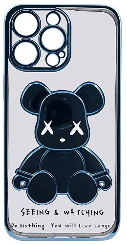 Чехол для iPhone 14 Pro прозрачный с 3D мишкой Голубой 250_100_534096