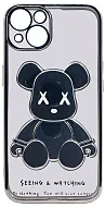 Чехол для iPhone 14 прозрачный с 3D мишкой Серебристый 500_191_534250