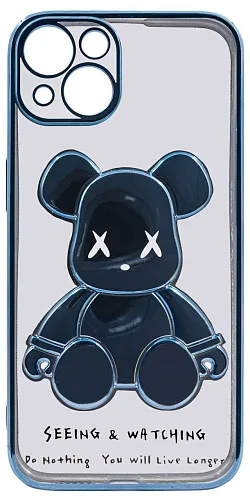 Чехол для iPhone 13 mini прозрачный с 3D мишкой Голубой 250_100_533383