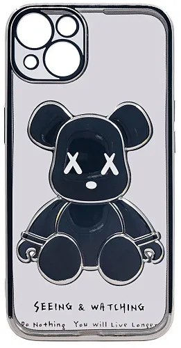 Чехол для iPhone 14 Plus прозрачный с 3D мишкой Серебристый 250_100_533772
