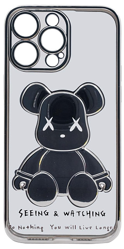 Чехол для iPhone 14 Pro Max прозрачный с 3D мишкой Серебристый 250_100_533979