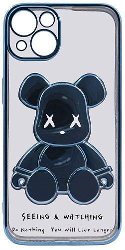 Чехол для iPhone 14 Plus прозрачный с 3D мишкой Голубой 250_100_533757