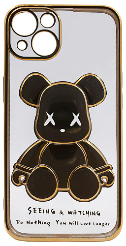 Чехол для iPhone 13 прозрачный с 3D мишкой Золотой 250_100_533548